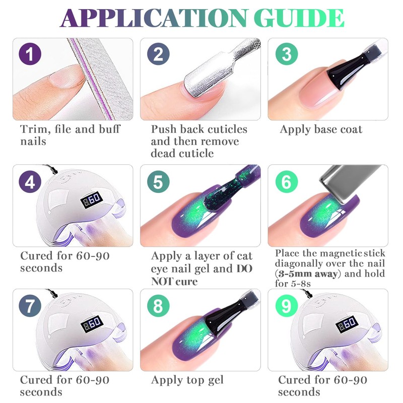 Deep Violet Green Glitter Cat Eye Gel Nail Polish with