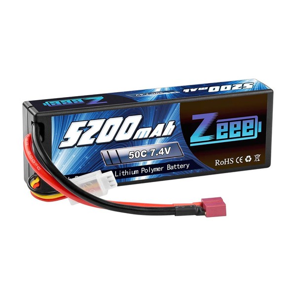 Zeee 5200mAh 7.4V 2S 50C Lipo Battery Hard Case with Deans T Plug for RC Truck RC Truggy RC Heli Airplane Drone FPV Racing (1 Pack)
