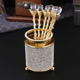 Jiawu 6pcs Modern Retro Crystal Alloy Coffee Spoons Set with Holder, Multifunction, DIY, Safe Material, Ideal for Home, Bistro, Party