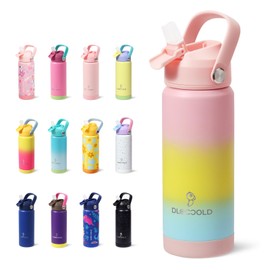 DLOCCOLD 18oz Kids Insulated Water Bottle with Leak Proof Straw Lid, Double Wall Vacuum Stainless Steel Water Bottle with Silicone Boot, Reusable Tumbler for Travel, Boys, Girls