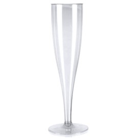 20 x one piece plastic champagne flute/glass. 160ml/6oz. Ideal for picnics, camping, glamping, festivals, pool, barbecue (BBQ), garden. With 2 x AIOS coasters