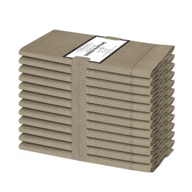 Cotton Clinic 12 Hemstitch Servilletas de Tela, Servilletas de 100% Algodón, Calidad de Hotel Duradera, Servilleta de Tela de Puntada de Dobladillo de Escalera 46 x 46 cm Beige