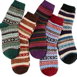 YZKKE 5Pack Womens Vintage Winter Soft Warm Thick Cold Knit Wool Crew Socks, Multicolor, free size