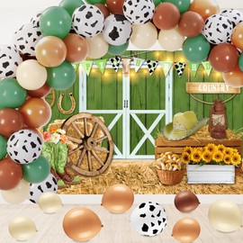 Hollowfly Cowgirl Birthday Party Supplies Western Party Decorations Includes 65pcs Cowgirl Balloons and 1pcs Western Backdrop for Cowboy Rodeo Birthday Country Decorations Supplies(Green)