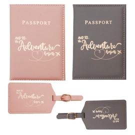 BRITIVIVE Passport Case Pack of 2 Passport Cover 2 Pieces Suitcase Tags Passport Cover Passport Holder for Bank Cards Credit Cards Passports (Pink & Grey)