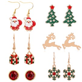 6 Pairs Christmas Earrings,Christmas Dangle Earrings, Christmas Earrings for Women Girls Cute Christmas Drop Dangle Earrings for Mum Daughter Sister Wife Friends Holiday