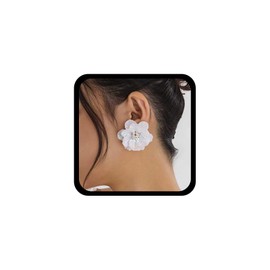 Cybche Vintage Big Pearl Flower Earrings White Flower Stud Earrings Pearl Floral Earrings Bridal Floral Stud Earrings Pearl Petal Earrings Jewelry for Women