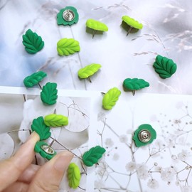 DANUDON 50PCS Green Leaves Push Pins, Decorative Leaf Thumb Tacks Resin Plants Pushpins Photos Wall Pins Leaves Flat Thumbtacks for Cork Bulletin Board Home Office Organization