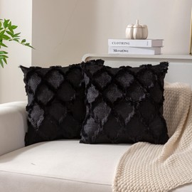 Ci & Ci Set of 2 Boho Decorative Cushion Covers, 45 x 45 cm, Black, Sofa Cushion, Decorative Cushion, Fluffy Cushion Covers for Sofa, Couch