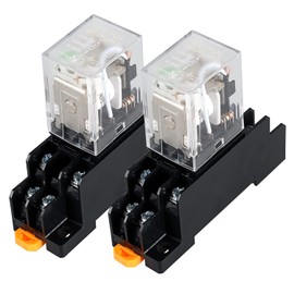 DIANQI 2Pcs 12VDC 8-Pin 5Amp Electromagnetic Power Relay DPDT 2NO+2NC Relay Coil with Socket Base with LED Indicator Light