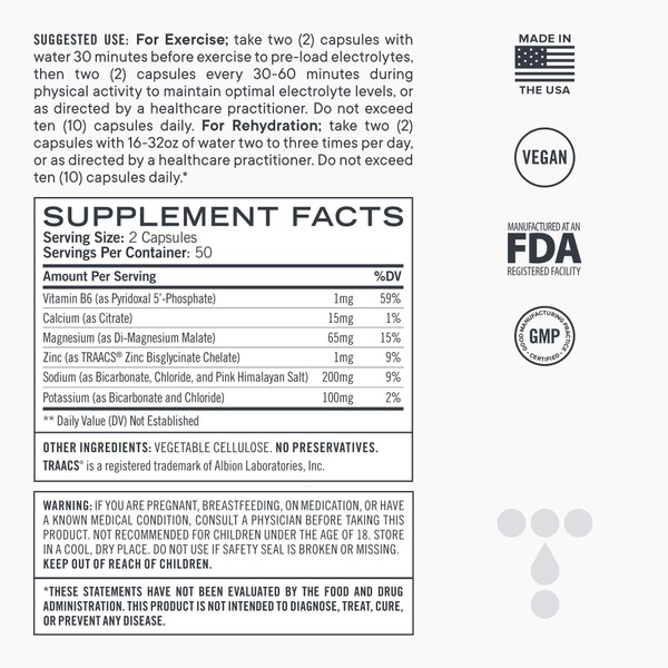 Total Hydration Electrolyte Capsules, Low Carb Natural Replacement Rehydration Salts