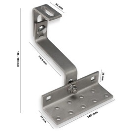 Sunex A2 Roof Hook MS6 6/6/5 mm 3-Way Adjustable Stainless Steel 1.4016 Bracket Photovoltaic Solar System Pack of 1