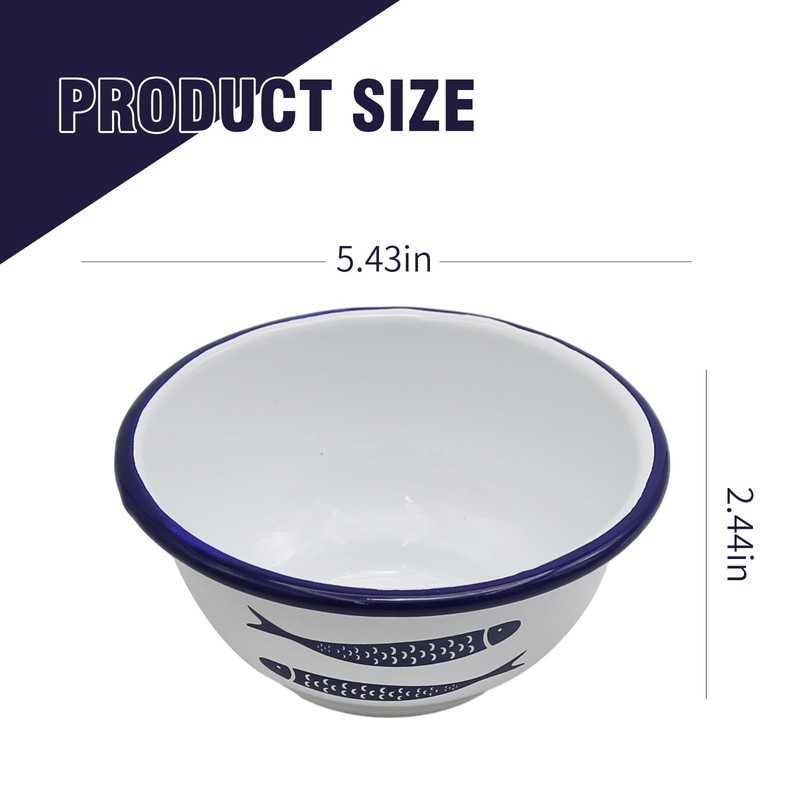 Set of 4 Enamelware Vintage Classic 20 oz Round Cereal