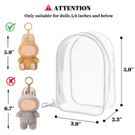 NZNDB Protective Case for Plush Doll, Clear Hanging Display Case, Crossbody Doll Storage Bag, PVC Storage Case Cover for Figures, Dolls (White)