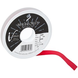 Berisfords Velvet Ribbon, Scarlet, 5m, 9mm width