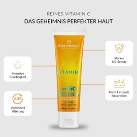 Pure Mineral Moisturising Face Protection SPF50 Minerals from the Dead Sea, Vitamin C, UV Protection, Intensive Hydration, No Silicones, Sulphates, Parabens, 100 ml