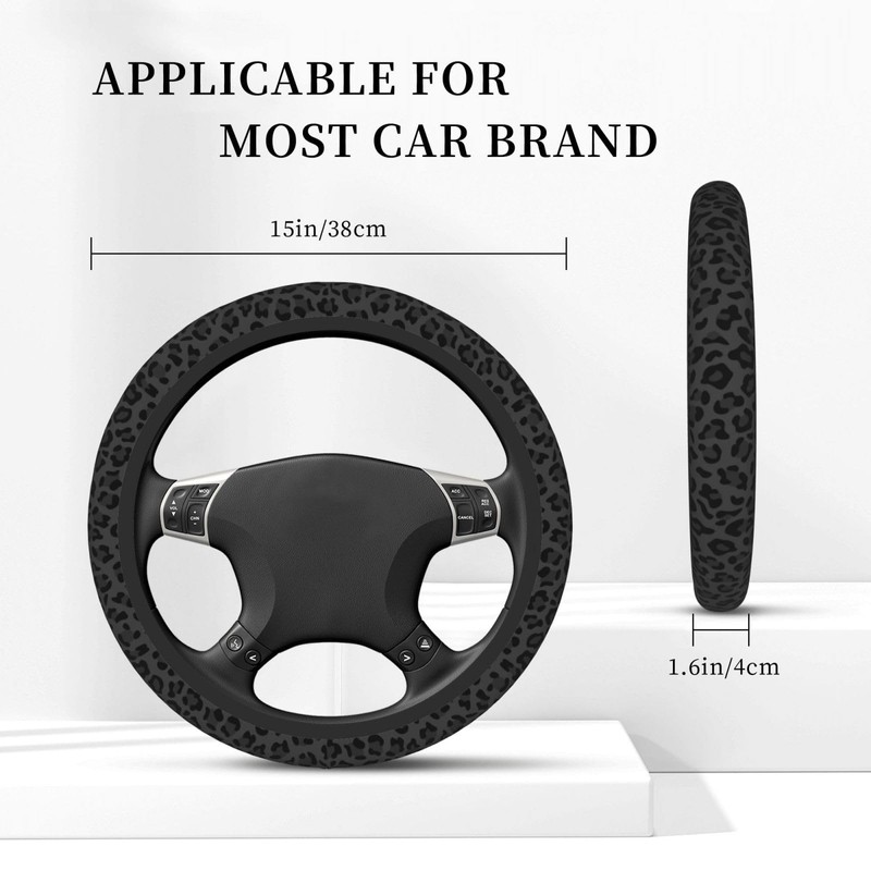 Black Leopard Print Cheetah Elastic Steering Wheel Cover for Women,Universal