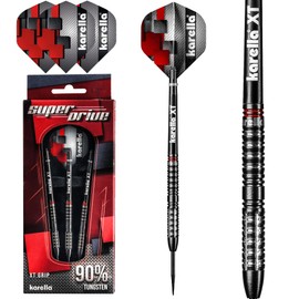 Karella SuperDrive 90% Tungsten Steel Darts, 22 g, for Classic Dartboard, 3 Darts with Metal Tip, Dartboard, Tungsten, Professional Type with Flight and Shaft