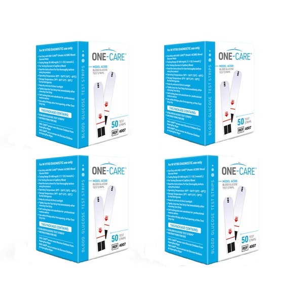ONE-CARE 200 count Blood Glucose Test Strips, Precision Sugar Measurement for Diabetics, Monitor Your Diabetes (4 boxes of 50 each)