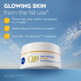 NIVEA Q10 Anti-Wrinkle Energy Radiance Boost Day Cream SPF 15 (50ml), Fast absorbing Anti-Wrinkle Moisturiser with Vitamin C, Day Cream for immediately refreshed and healthy glowing skin