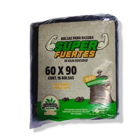 Bolsas de basura biodegradable de alta resistencia mecánica, super fuertes calibre 144 hogar y negocio, de material reciclado, coextruidas de dos capas. (16 PCS 60X90CM GRANDE, NEGRO)