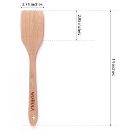 Woodla Wood Spatula Non Scratch Wooden Turner for Cast Iron & Nonstick Cookware Flat Long Handle Kitchen Utensil 14 Inch, Beech