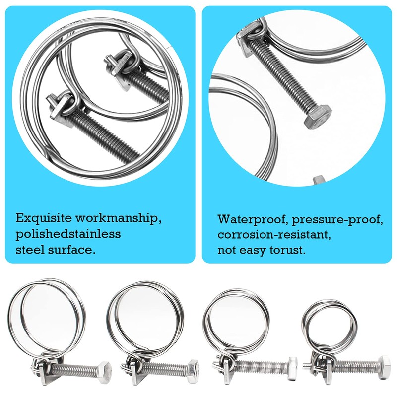 GIAK Double Wire Hose Clips Adjustable 304 Stainless Steel Hose