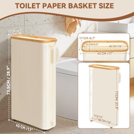 GARPROVM Toilet Paper Storage Basket with Lid, 52L Free Standing Toilet Roll Storage Holder, Holds up to 24 Regular Rolls or 18 Mega Rolls Bathroom Organizer, Beige