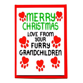 Christmas Card From Furry Grandchildren, Dogs, Cats, Pets, For Grandad, Grandma, Grandparent