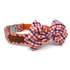 Regal Dog Products Cool Bowtie Collar | Custom fit for XS, Small, Medium, Large Dog, Cat, & Puppy | Fun Birthday Idea Tux Dog | Multiple Colors | Large (18 to 24 inches), Purple/Orange/White Plaid