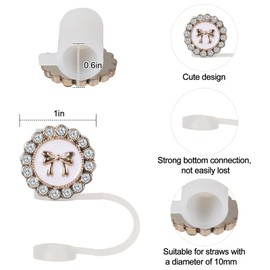 JarThenaAMCS 4Pcs Shiny Bow Straw Covers White Rhinestone Reusable Straw Topper 0.4 Inch Straw Tip Covers for 30 & 40 OZ Tumbler with Handle