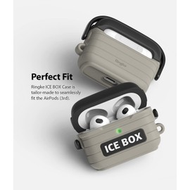 Ringke Silicone Case Compatible with AirPods 3rd Generation Case, Secure Lock Handle Cover with Keychain Carabiner, Cute Funny Design Compatible with AirPods 3 Case for Women, Men - Ice Box Warm Gray