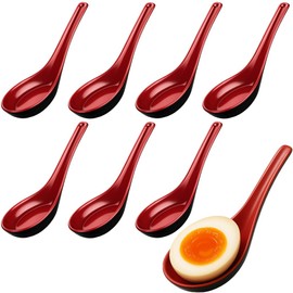 JapanBargain 2384, Set of 8 Soup Spoons Asian Japanese Chinese Wonton Soba Rice Pho Ramen Noodle Soup Spoons, Red/Black