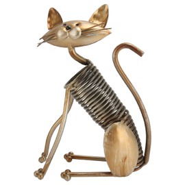 Metal Cat Figurine Innvoative Fun Hand Crafted Spring Cat Sculpture for Home Study Living Room Office