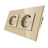 CNBINGO Glass Schuko Socket, Flush-Mounted, Double Wall Socket, Gold, with