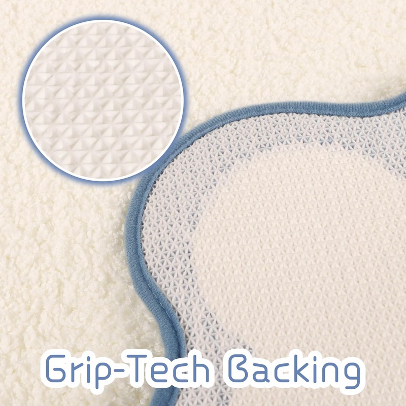 Light Blue Scalloped Long Bathroom Rug Runner Bath Mat