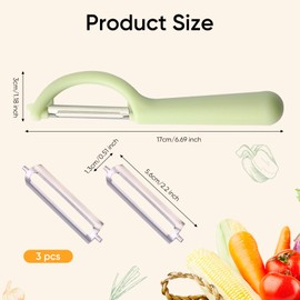 Peeler for Tupper with 2 Replacement Blades, Potato Peeler Asparagus Peeler Blades, for Tupperware Peeler, Easy to Clean, Vegetable Peeler, Stainless Steel, Carrot Peeler, Cucumber Peeler (Green)