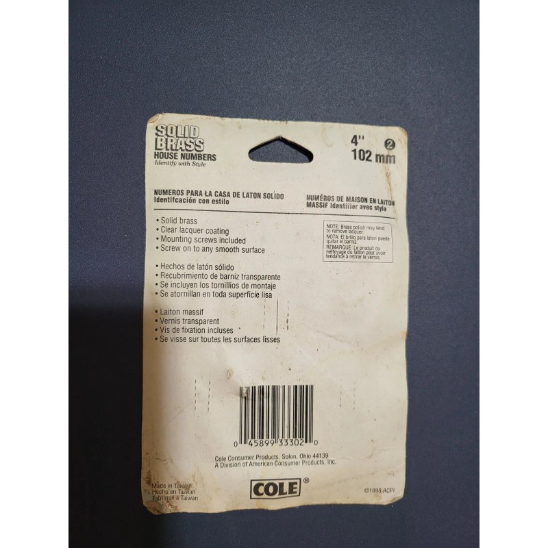 Cole Solid Brass 4" Tall House Numbers (NOS)