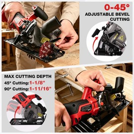 SHALL 20V Cordless Mini Circular Saw, 4-1/2’’ 4000RPM Power Circular Saw with 4.0Ah Battery, Laser Guide, 3 Saw Blades Max Cutting Depth 1-11/16" (90°), 1-1/8" (45°) for Wood, Tile, Plastic
