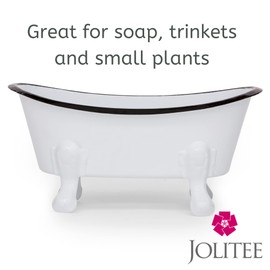 Rustic Enamel 1 Piece 5.5" Metal Clawfoot Mini Bathtub Soap Dish Mini Bath Tub Decoration Clawfoot Tub Soap Caddy White