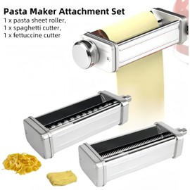 3PCS Pasta Maker Attachment Set for KitchenAid Stand Mixer, 304 Stainless Steel Pasta Maker Machine Accessories and Attachments Include Pasta Sheet Roller & Spaghetti Cutter & Fettuccine Cutter
