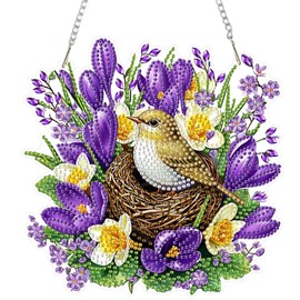 DOMROM Hanging Diamond Art Painting Kit, Special Shaped Crystal Craft Bird's Nest Diamond Painting Pendant Kit for Adults, DIY Flowers Hanging Acrylic Diamond Art Ornament Kit for Home Garden Decor