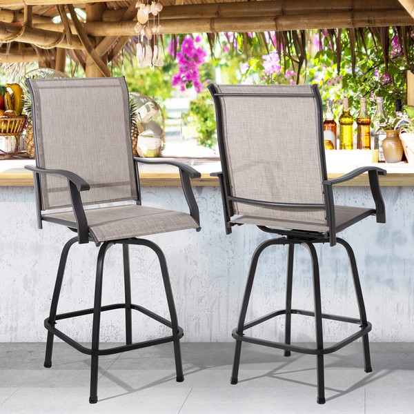 Shintenchi 2 Piece Patio Swivel Bar Stools, Outdoor Height Bar Patio Stools& Bar Chairs Set of 2 with High Back, All-Weather Textile Outdoor High Top Bistro Chairs for Yard,Balcony,Deck