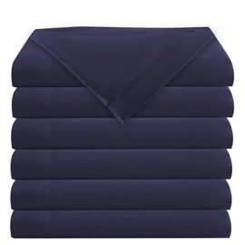 Bulk Twin Flat Sheets Only, 6 Pack Quick Sort Top Bed Sheet, Color-Coded Label Threads, Wrinkle-Free Shrinkage Durable Microfiber Hotel Motel Airb&bs Essentials for Hosts (66"x96",Navy Blue)