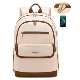 LOVEVOOK Laptop Backpack for Women,15.6 Inch Fashion Travel Backpack,Large Capacity Backpack Purse with USB,Water-resistant fits College Work Business Travel （Beige）