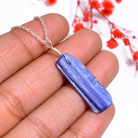 GEMKORA Real Kyanite Raw Pendant Necklace, Blue Rough Stone, Healing Kyanite, Chakra Gemstone, Natural Crystal, Women Jewelry, 925 Sterling Silver 18 inch [20MM+ PENDANT]