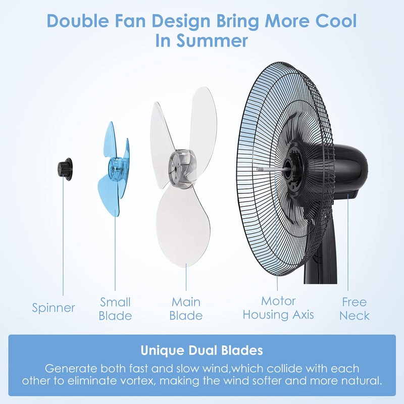 COSTWAY Pedestal Fan, 16-Inch Adjustable Height Fan, 3-Speed Digital Control,