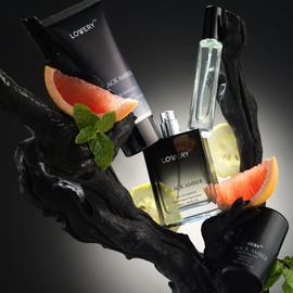 LOVERY Dads Gifts - Black Amber Mens Perfume 4 in 1 Deodorant & Cologne Gift Set - 4pc Mens Cologne Set - Parfum, Antiperspirant Deodorant Stick, Aftershave Gel, Masculine Birthday Perfumes for Men