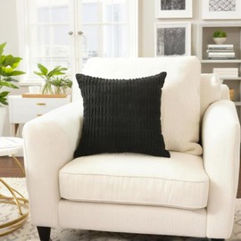 Hibate Black Corduroy Cushion Covers 45 x 45 Set of 4 Boho Decorative Square Throw Pillow Covers 18x18 Inch for Home Bohemian Decor Living Room Bedroom Sofa Couch