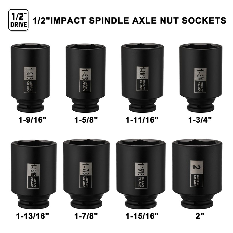Mayouko 1/2" Drive Spindle Axle Nut Impact Socket Set, CR-MO,